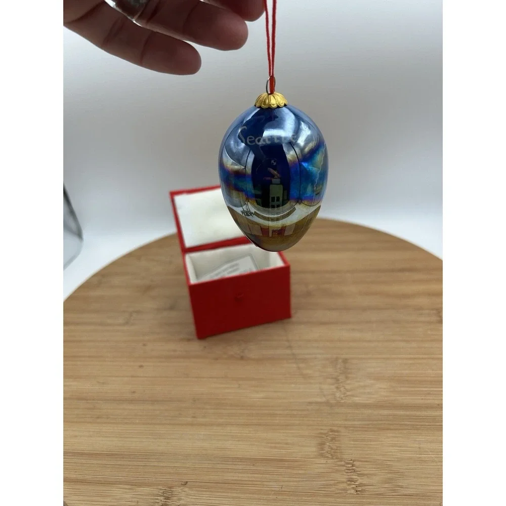 SEATTLE Washington  Glass Ornament City Scape Eglemise Hand‎ Painted  In Box.